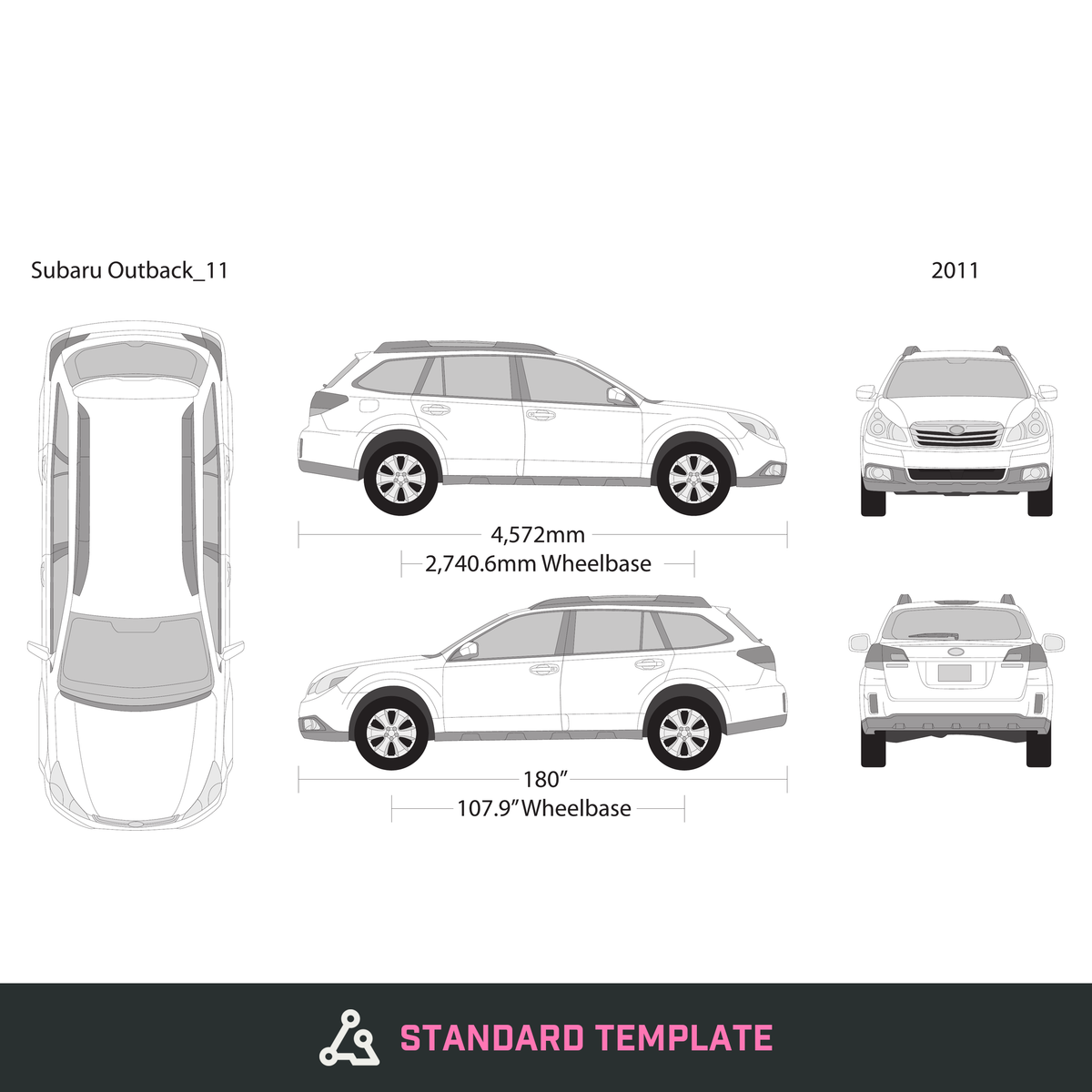 2011 Subaru Outback vector wrap template, Design-Ready PDF - GravBase
