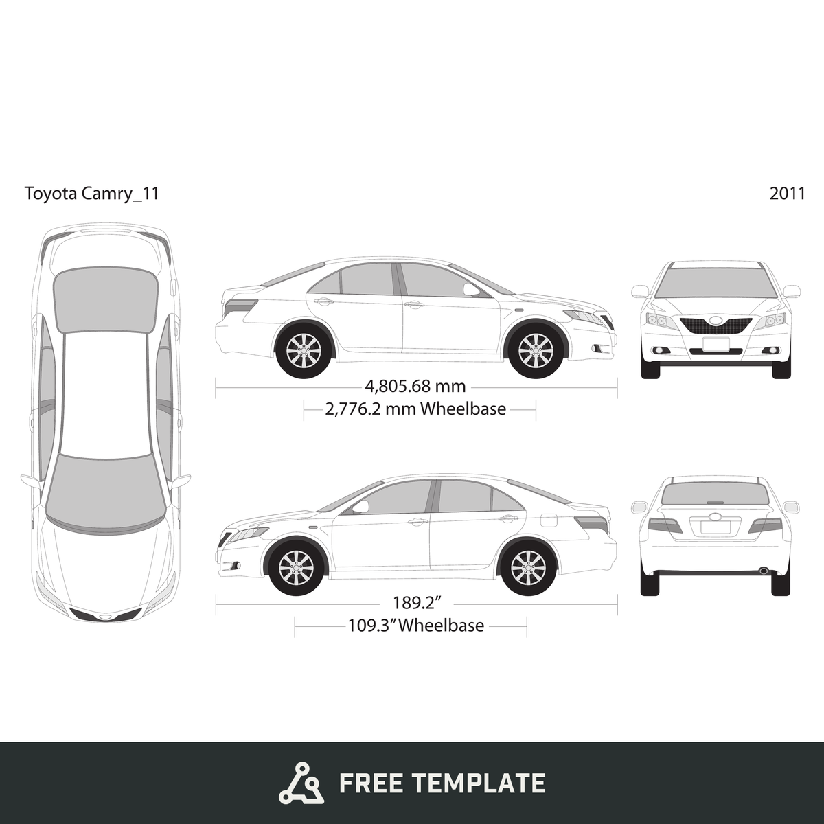 2011 Toyota Camry free vector vehicle wrap template - GravBase