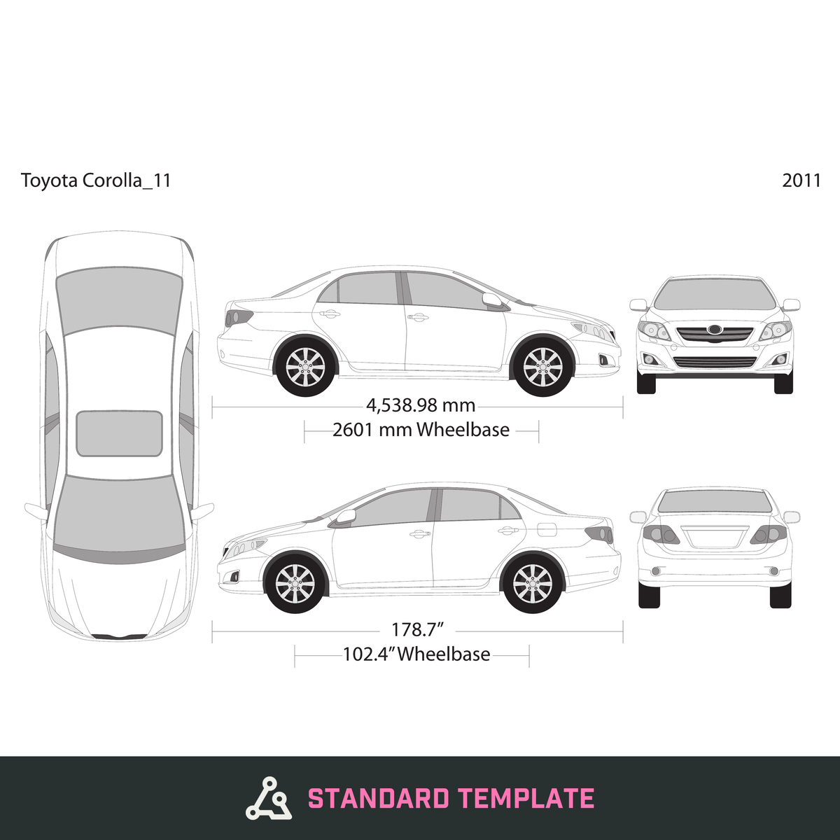 2011 Toyota Corolla vector wrap template, Design-Ready PDF - GravBase