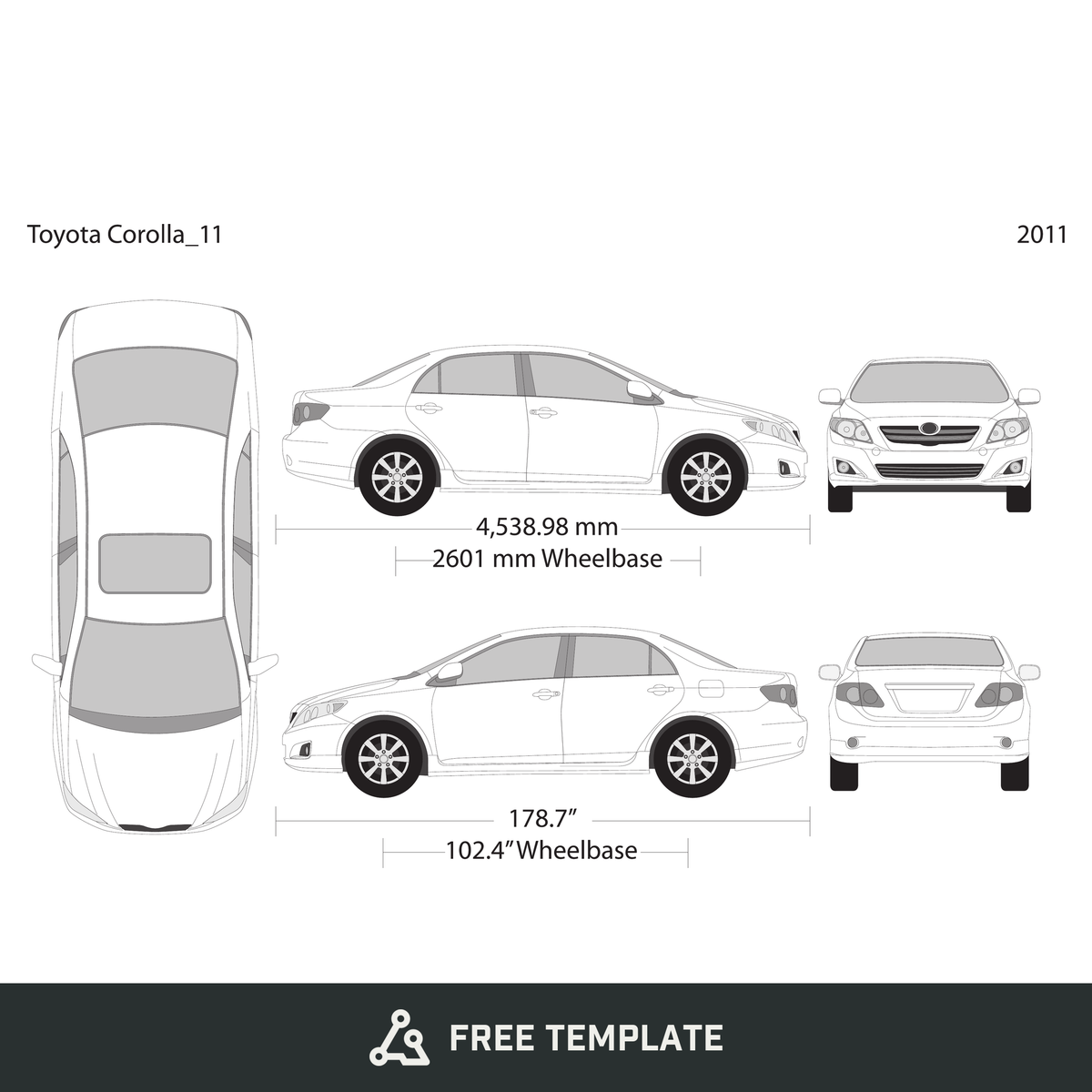 2011 Toyota Corolla free vector vehicle wrap template - GravBase