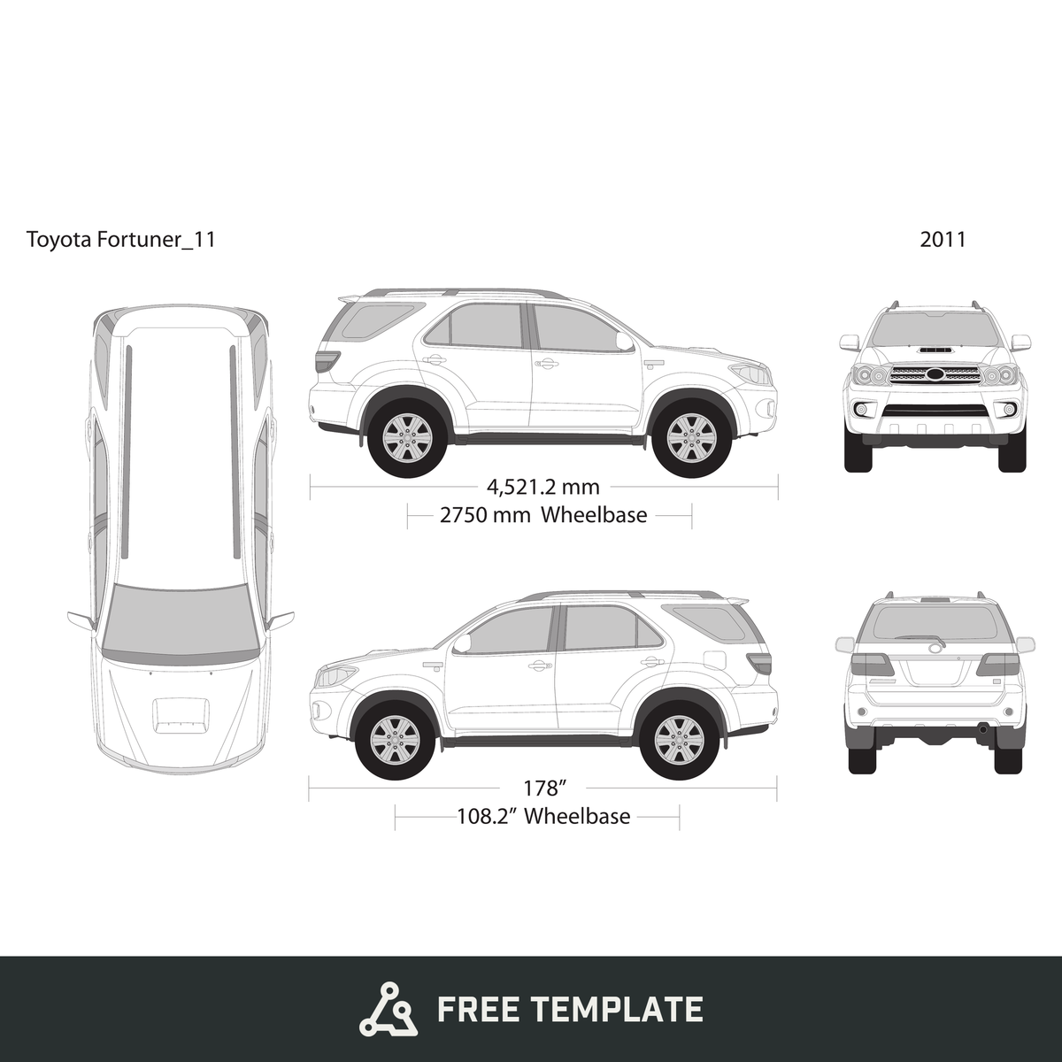 2011 Toyota Fortuner free vector vehicle wrap template - GravBase