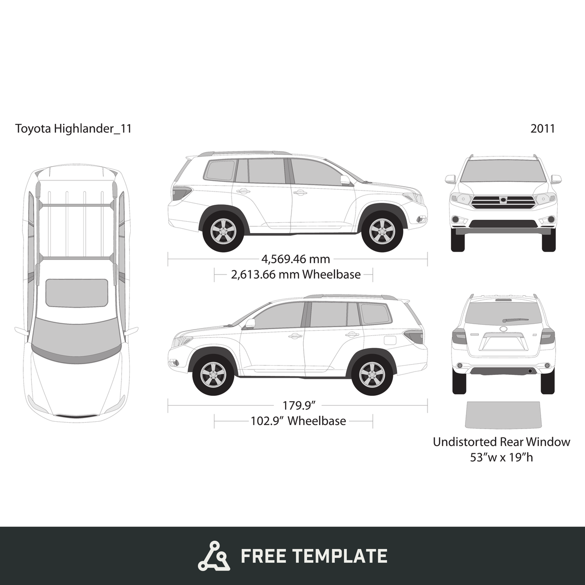 2011 Toyota Highlander free vector vehicle wrap template - GravBase