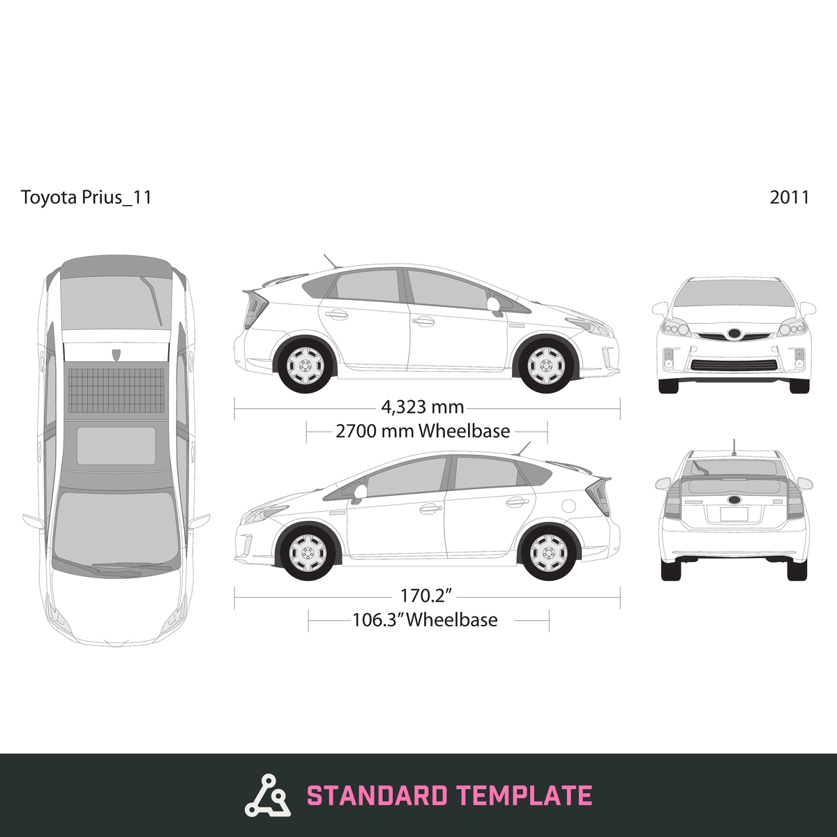 2011 Toyota Prius vector wrap template, Design-Ready PDF - GravBase