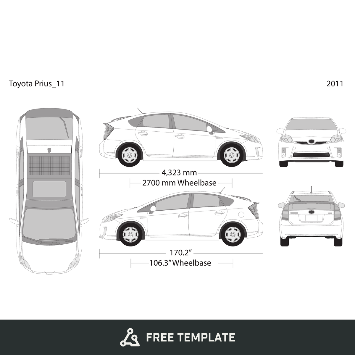2011 Toyota Prius free vector vehicle wrap template - GravBase