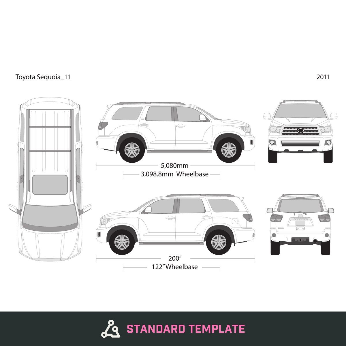 2011 Toyota Sequoia vector wrap template, Design-Ready PDF - GravBase