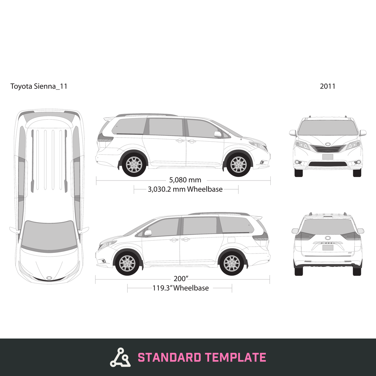 2011 Toyota Sienna vector wrap template, Design-Ready PDF - GravBase