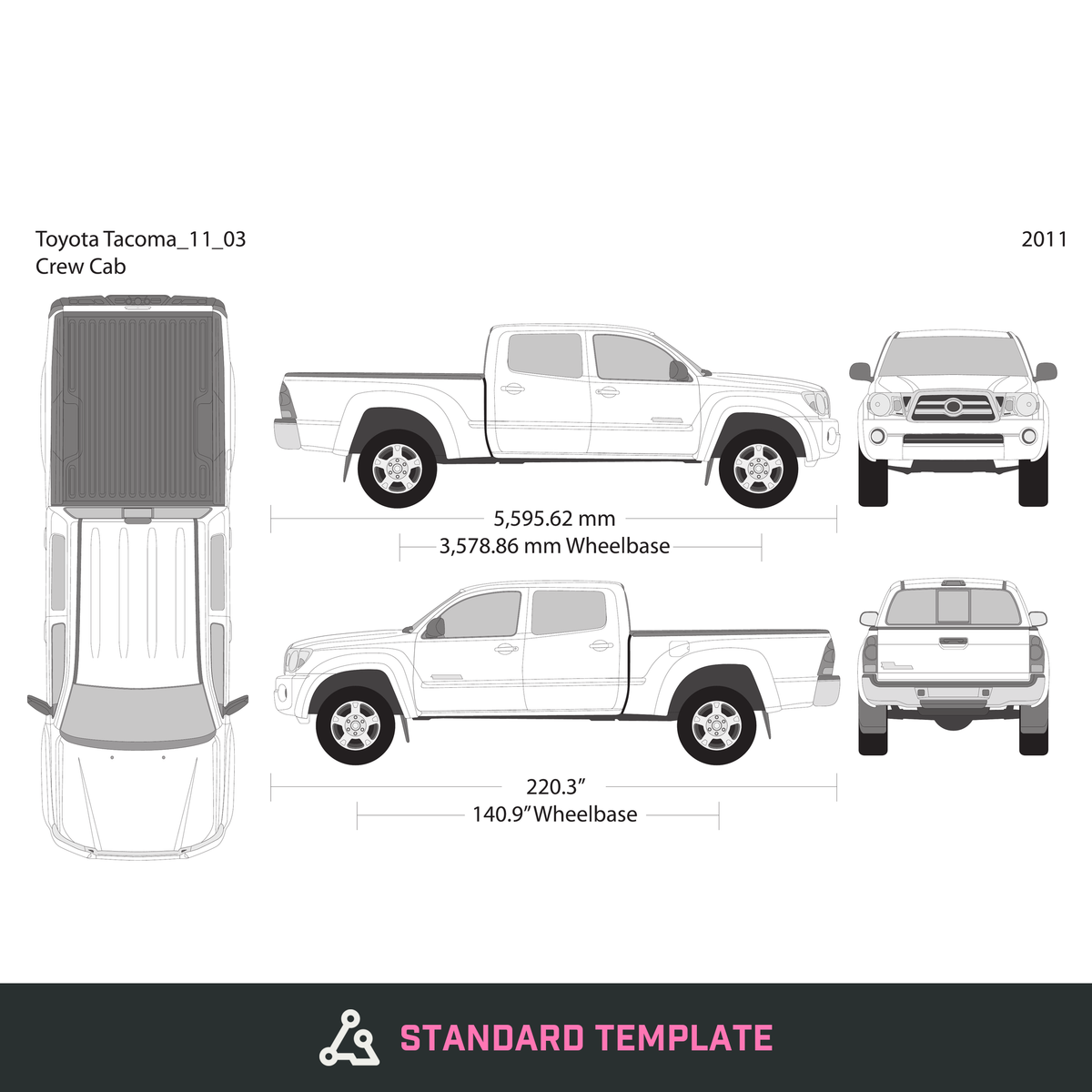 2011 Toyota Tacoma vector wrap template V03, Design-Ready PDF - GravBase