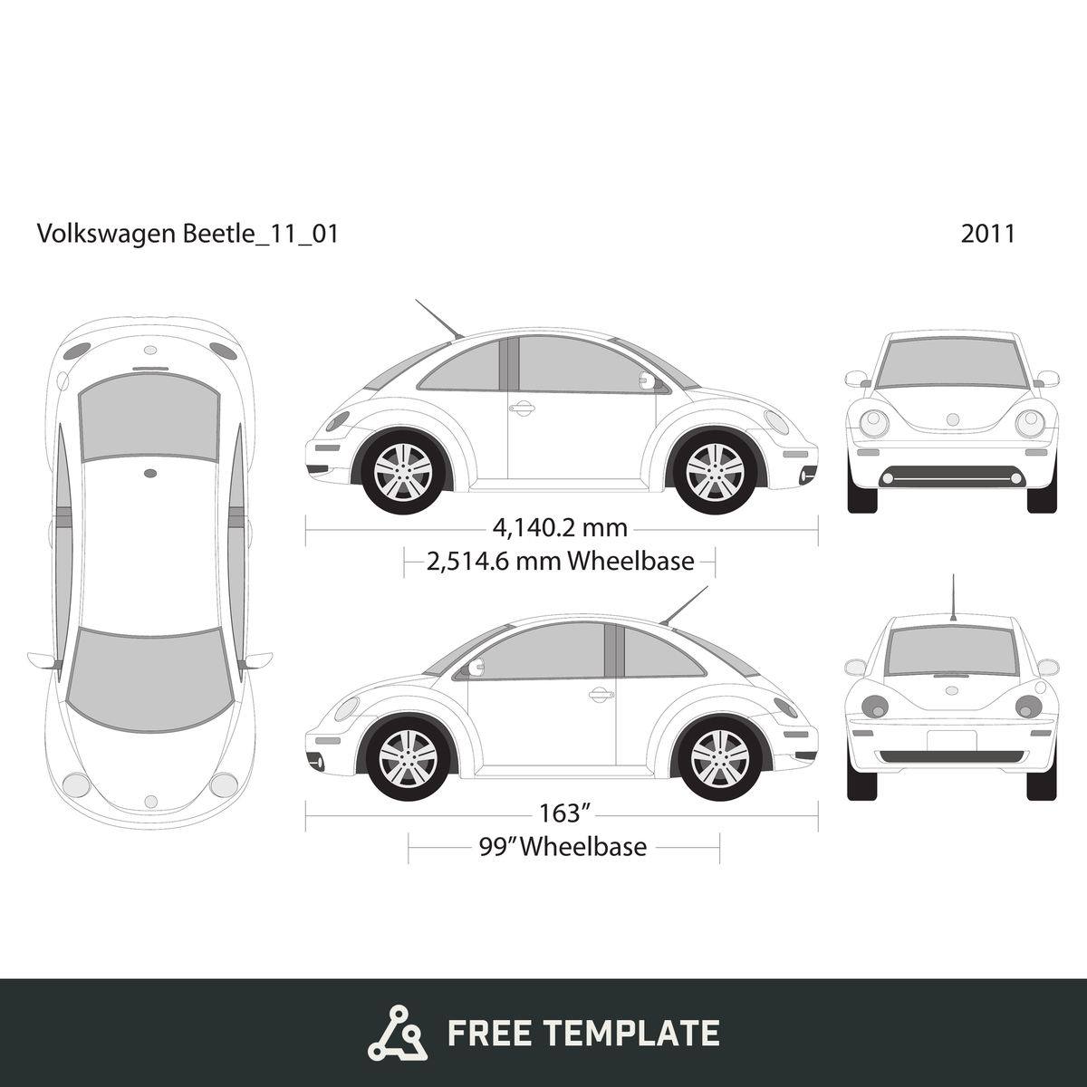 2011 Volkswagen Beetle free vector vehicle wrap template - GravBase