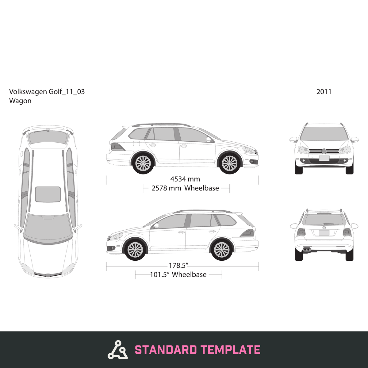 2011 Volkswagen Golf vector wrap template V03, Design-Ready PDF - GravBase