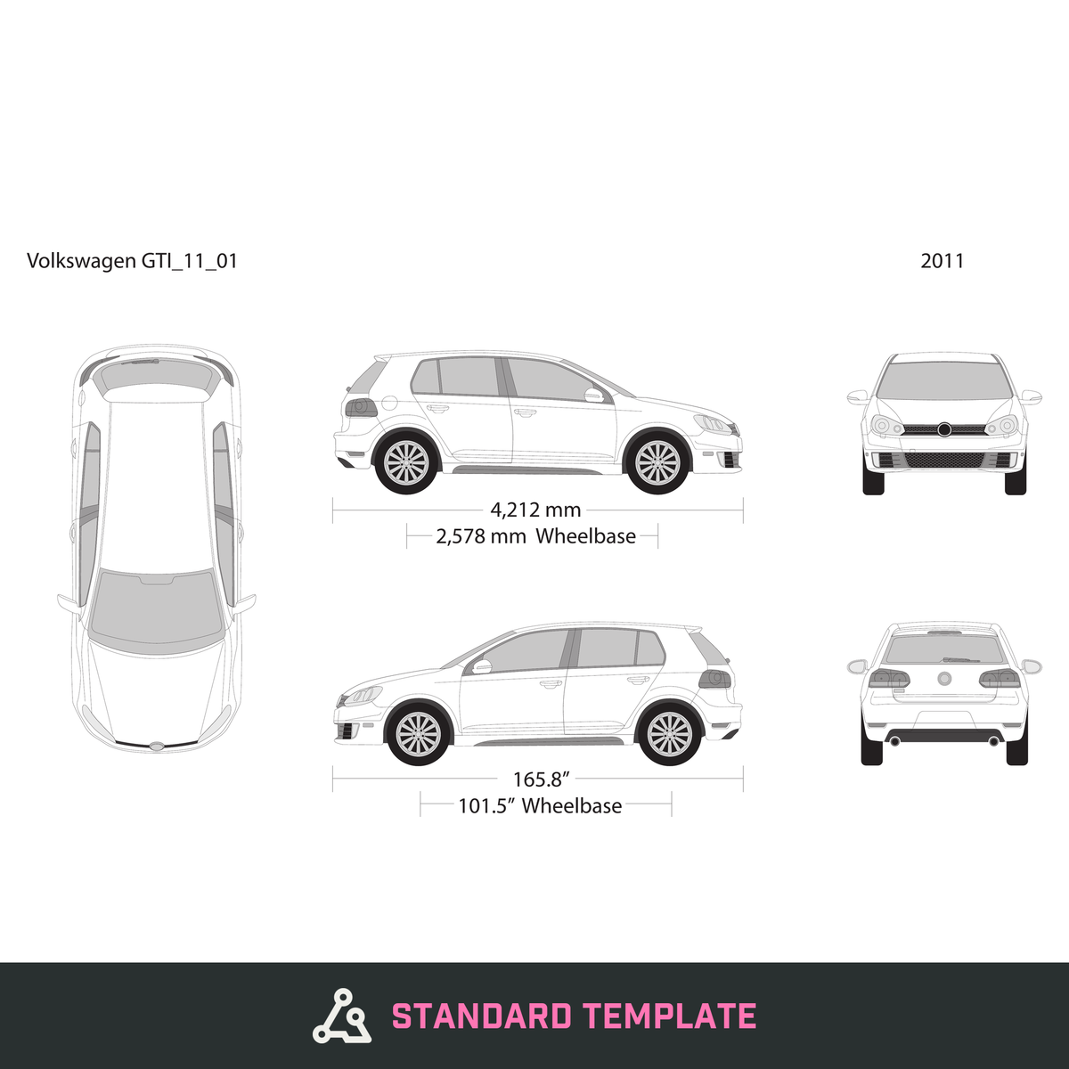 2011 Volkswagen GTI vector wrap template V01, Design-Ready PDF - GravBase