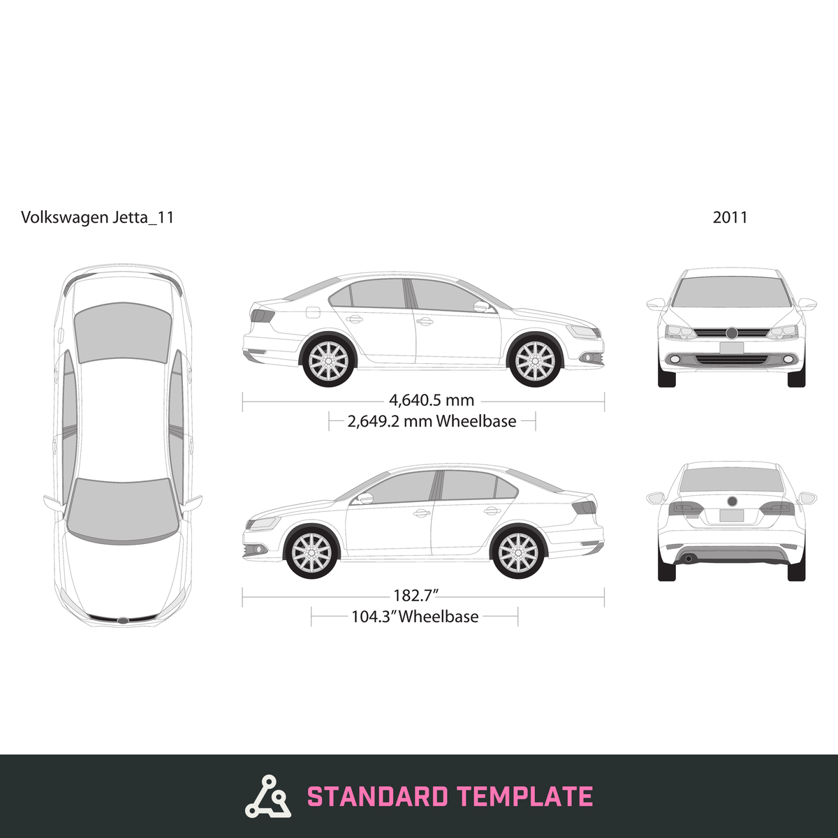 2011 Volkswagen Jetta vector wrap template V01, Design-Ready PDF - GravBase