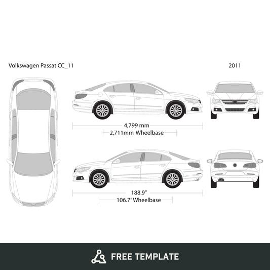 2011 Volkswagen Passat CC free vector vehicle wrap template - GravBase