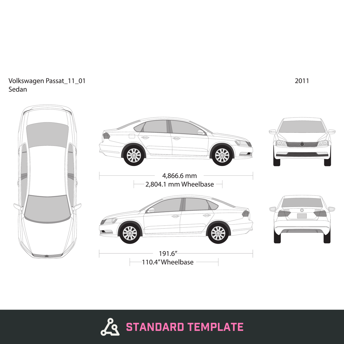 2011 Volkswagen Passat vector wrap template, Design-Ready PDF - GravBase