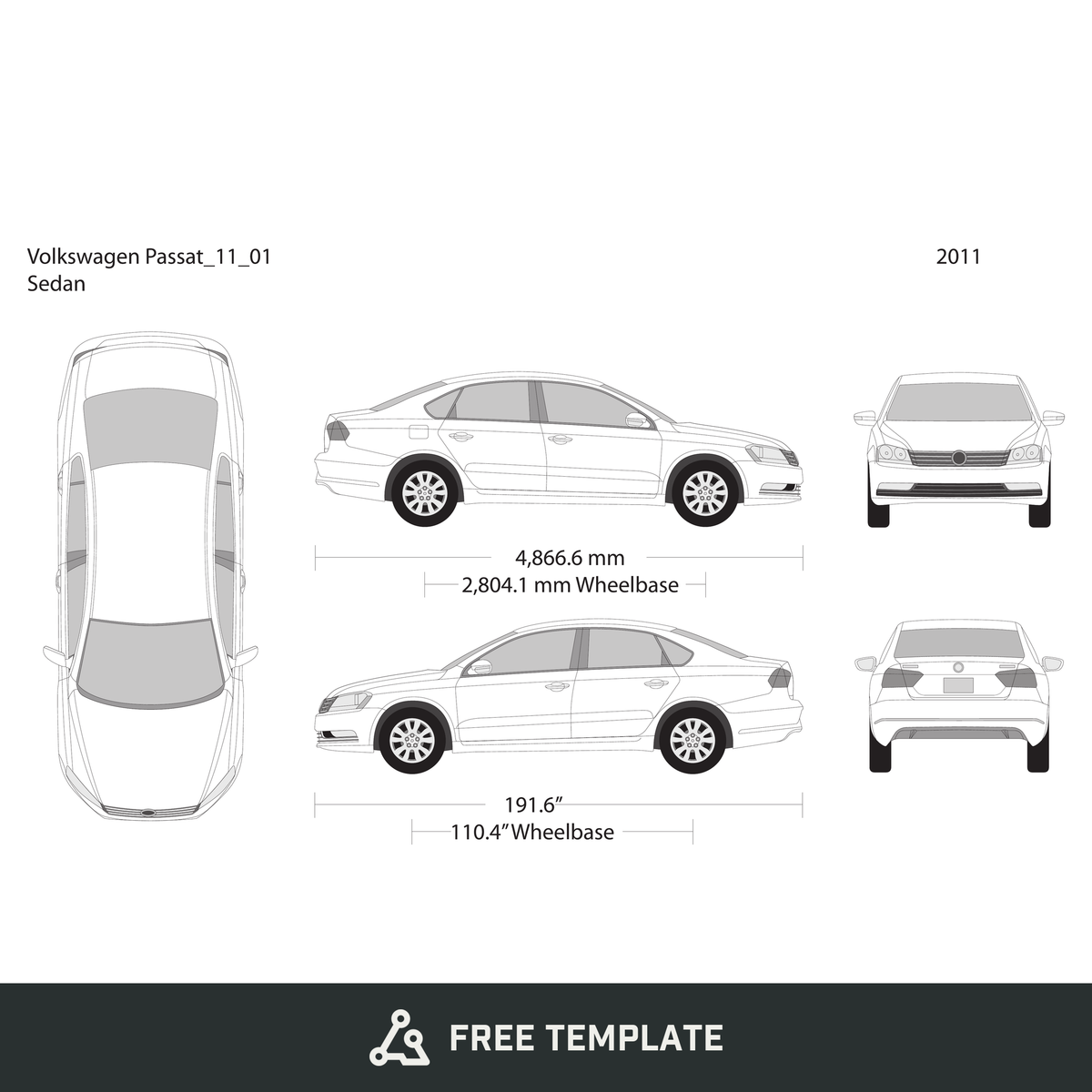 2011 Volkswagen Passat free vector vehicle wrap template - GravBase