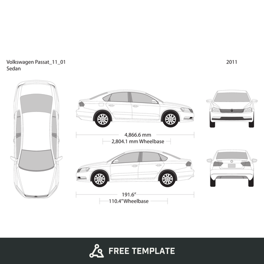 2011 Volkswagen Passat free vector vehicle wrap template - GravBase