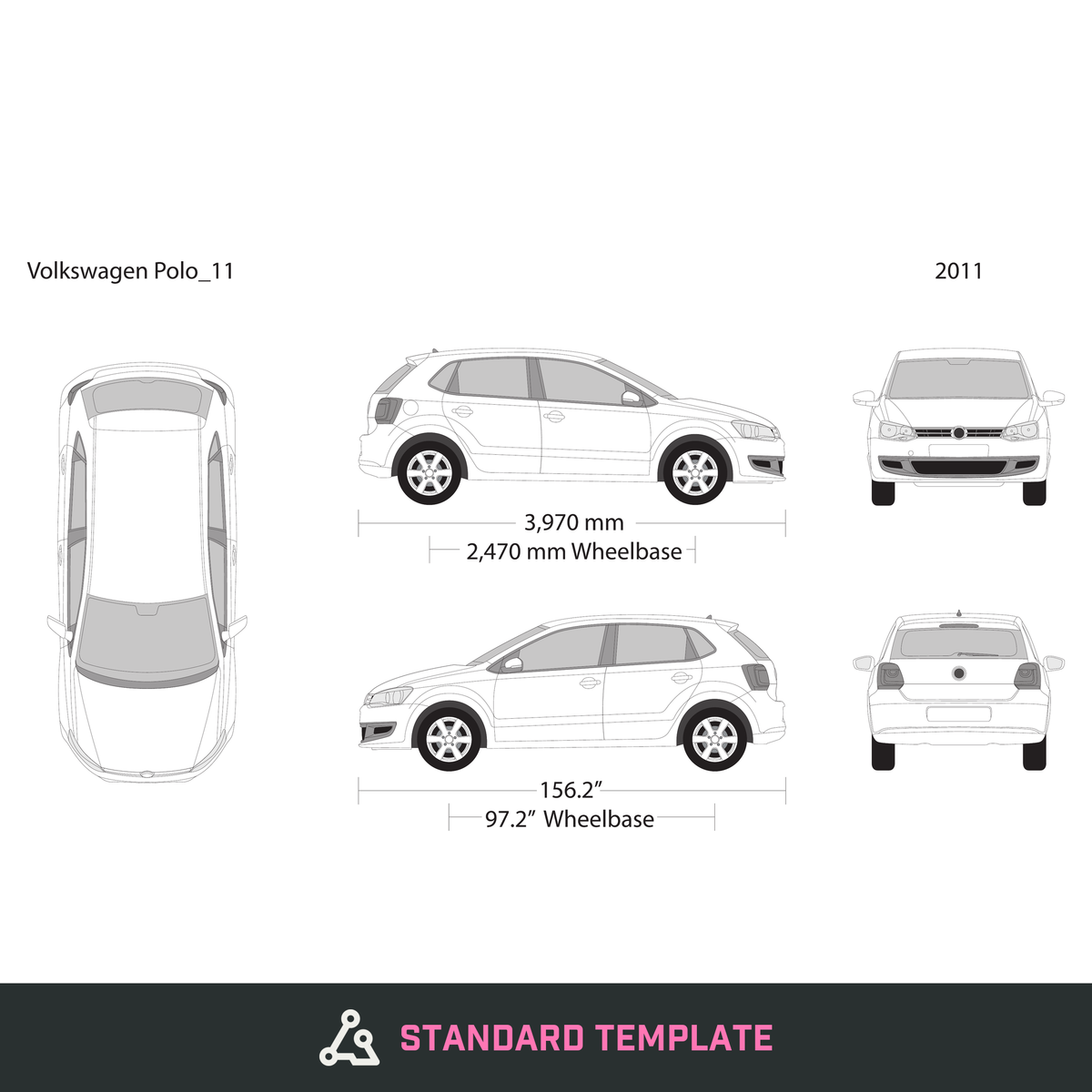 2011 Volkswagen Polo vector wrap template, Design-Ready PDF - GravBase