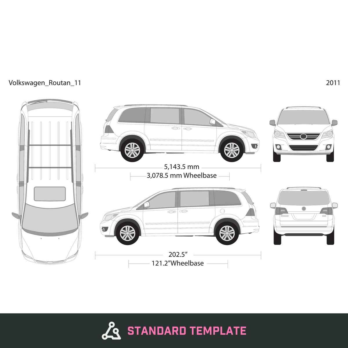 2011 Volkswagen Routan vector wrap template, Design-Ready PDF - GravBase