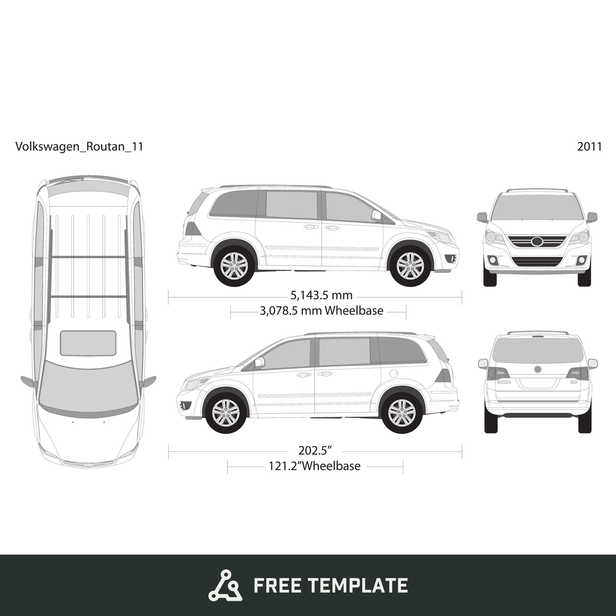 2011 Volkswagen Routan free vector vehicle wrap template - GravBase