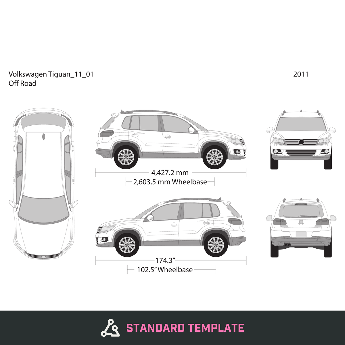 2011 Volkswagen Tiguan vector wrap template, Design-Ready PDF - GravBase