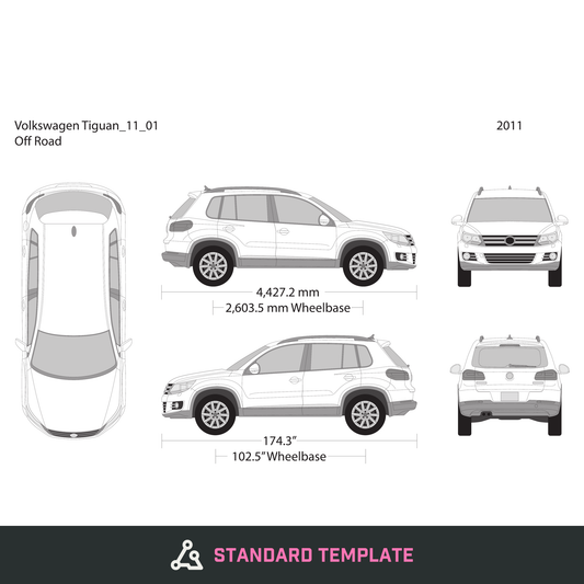 2011 Volkswagen Tiguan vector wrap template, Design-Ready PDF - GravBase
