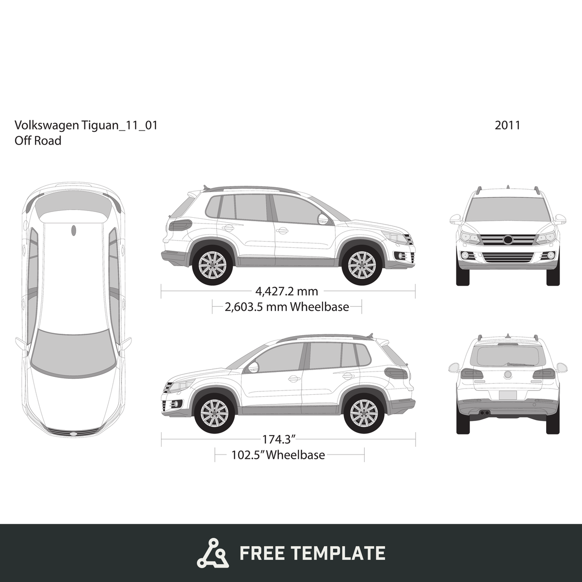 2011 Volkswagen Tiguan free vector vehicle wrap template - GravBase