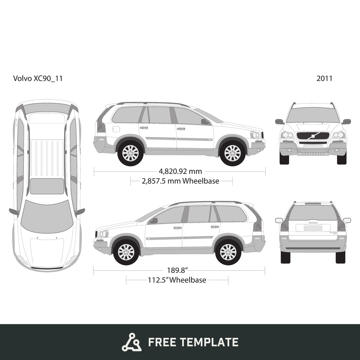 2011 Volvo XC90 free vector vehicle wrap template - GravBase