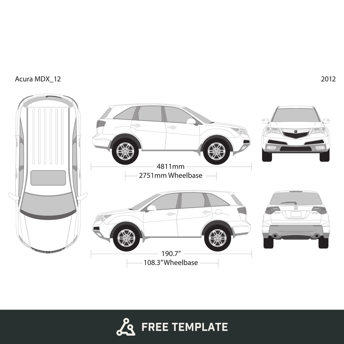 2012 Acura MDX free vector vehicle wrap template - GravBase