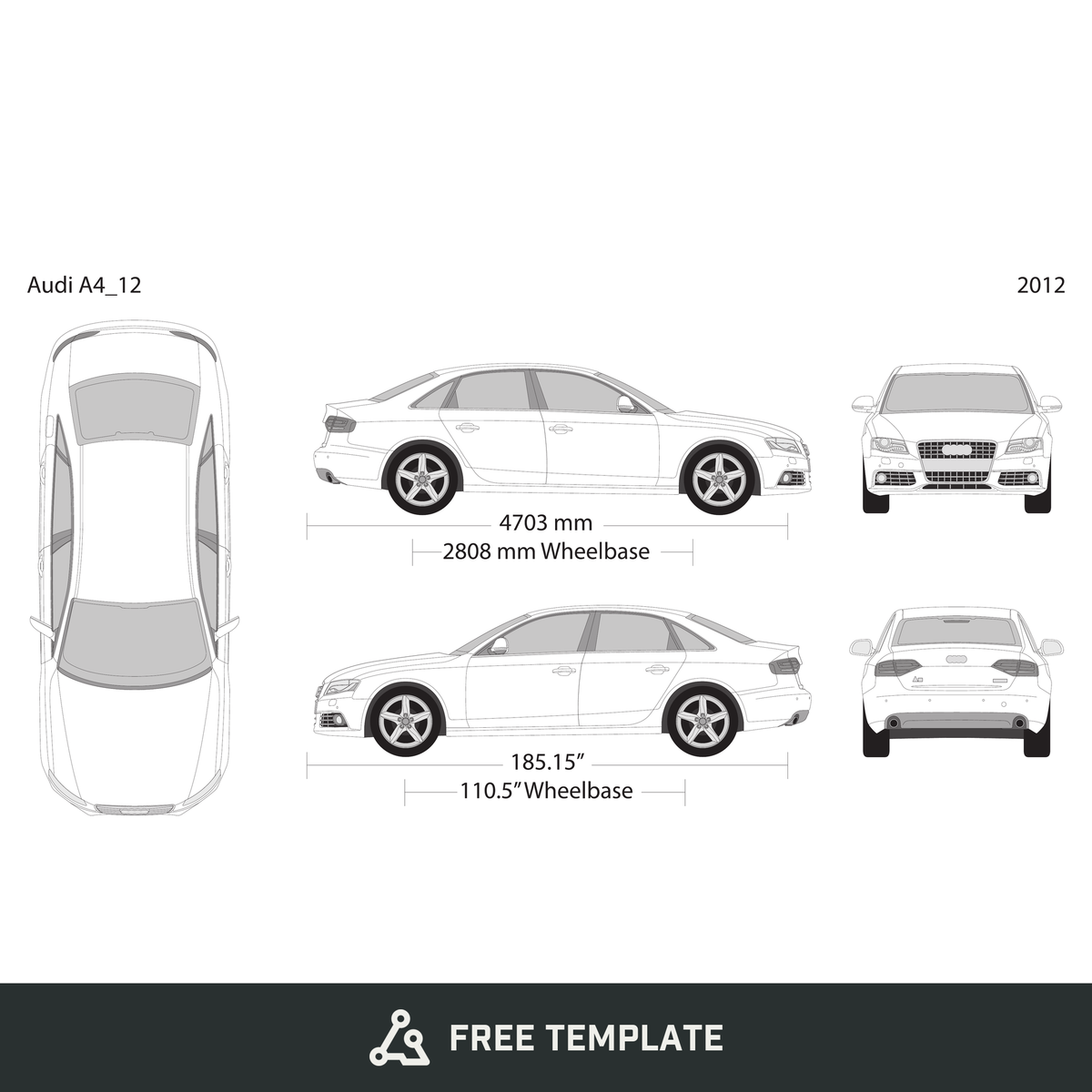 2012 Audi A4 free vector vehicle wrap template - GravBase