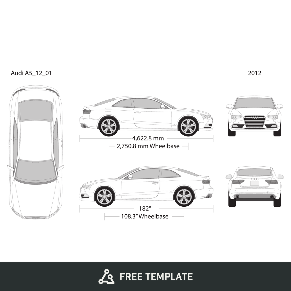 2012 Audi A5 free vector vehicle wrap template - GravBase