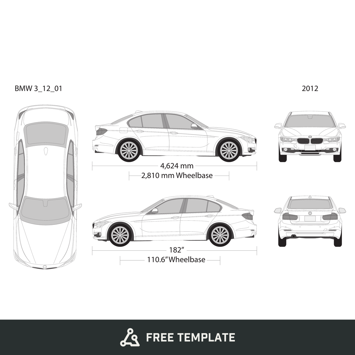2012 BMW 3 free vector vehicle wrap template - GravBase