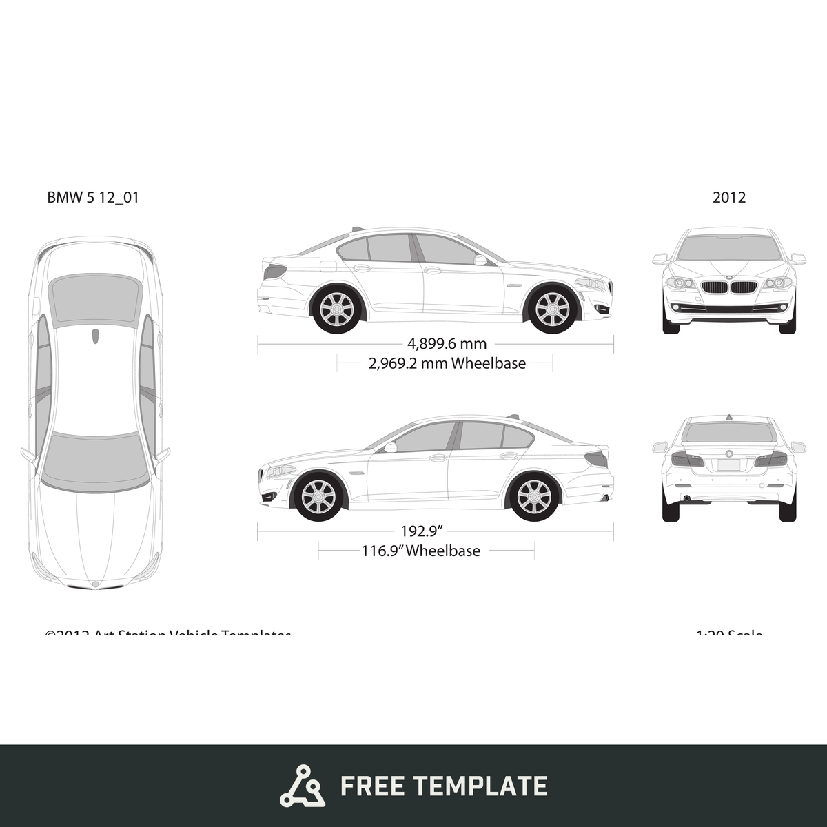 2012 BMW 5 free vector vehicle wrap template - GravBase