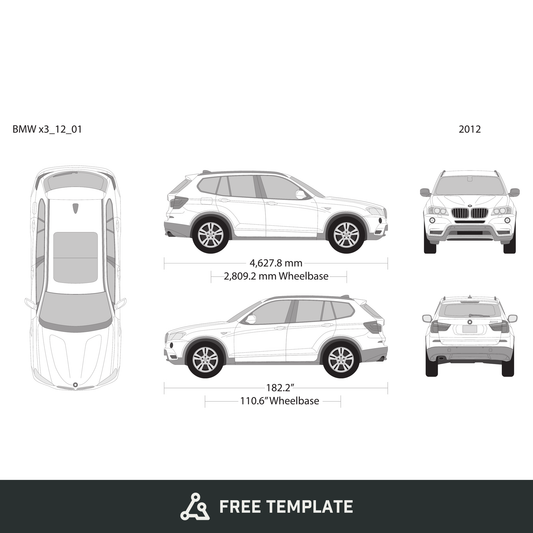2012 BMW X3 free vector vehicle wrap template - GravBase