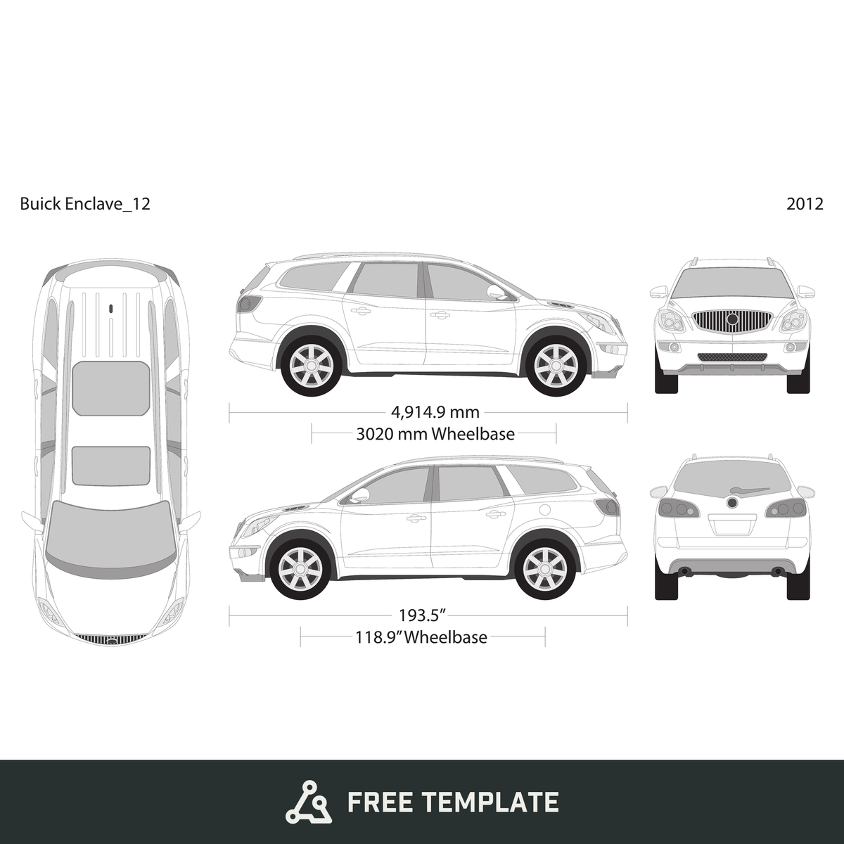 2012 Buick Enclave free vector vehicle wrap template - GravBase