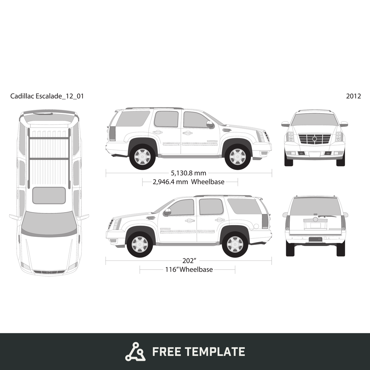 2012 Cadillac Escalade free vector vehicle wrap template - GravBase
