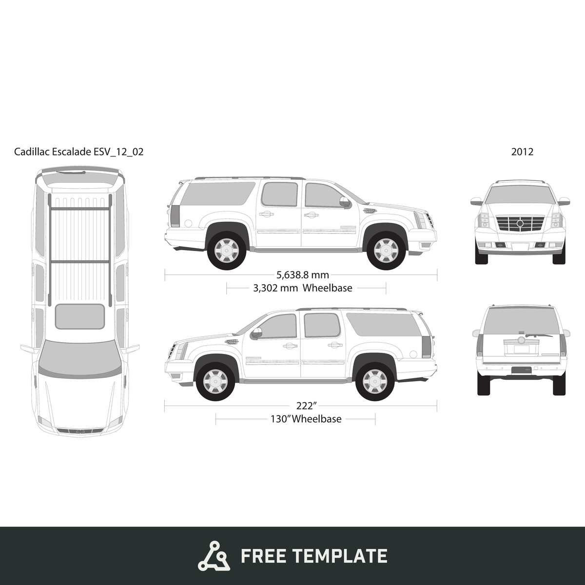 2012 Cadillac Escalade free vector vehicle wrap template - GravBase