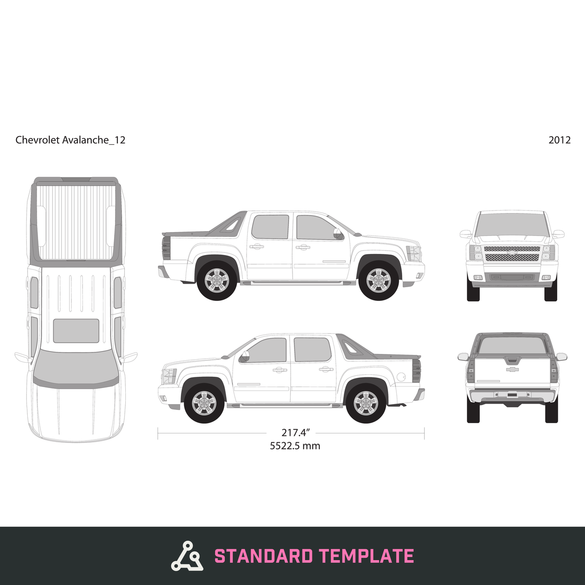2012 Chevy Avalanche vector wrap template, Design-Ready PDF - GravBase