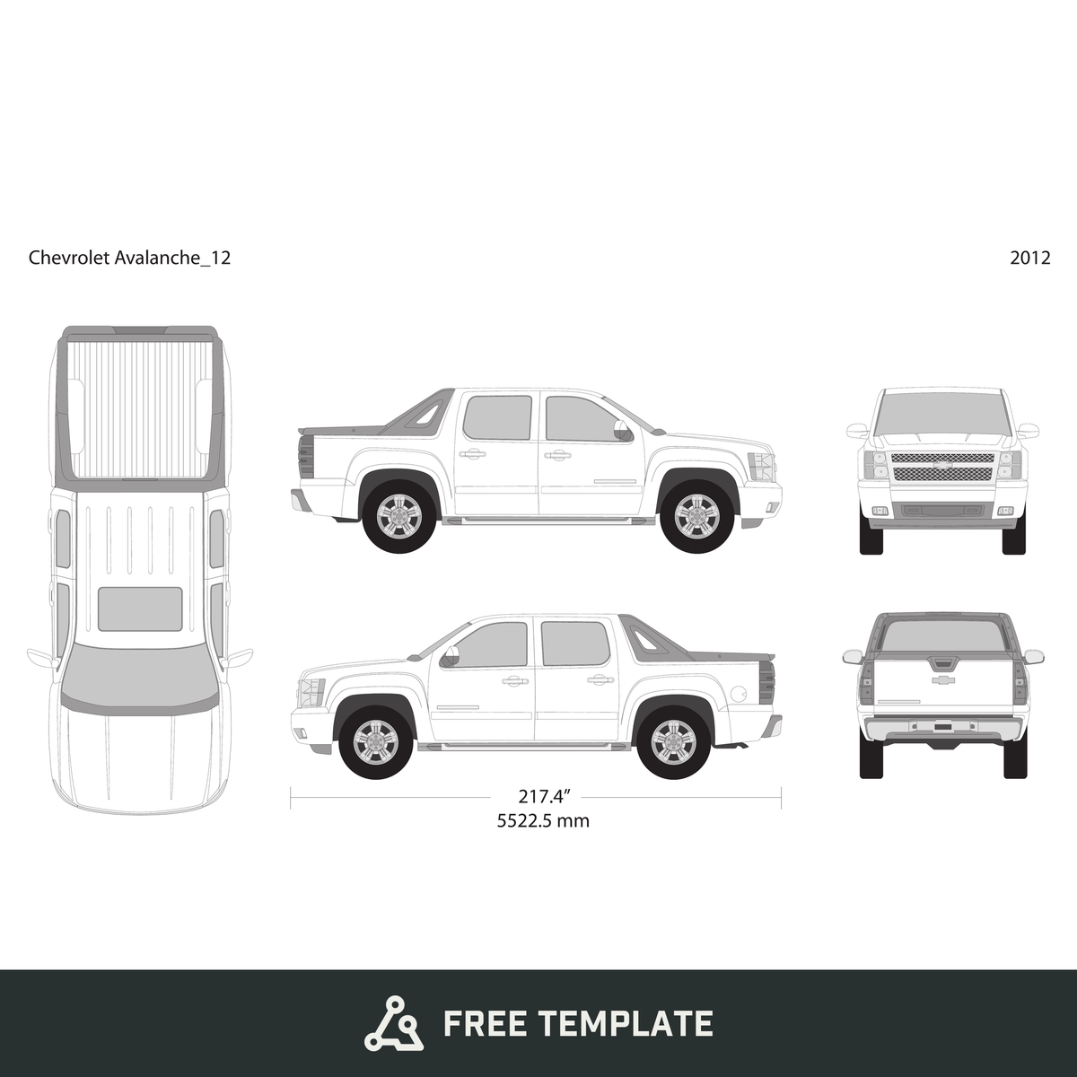 2012 Chevy Avalanche free vector vehicle wrap template - GravBase