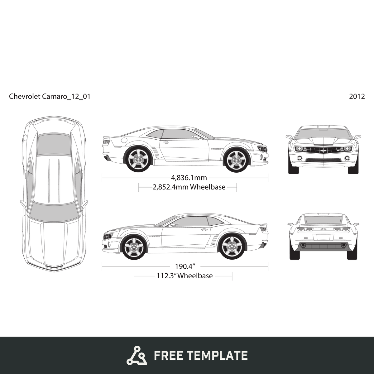 2012 Chevy Camaro free vector vehicle wrap template - GravBase