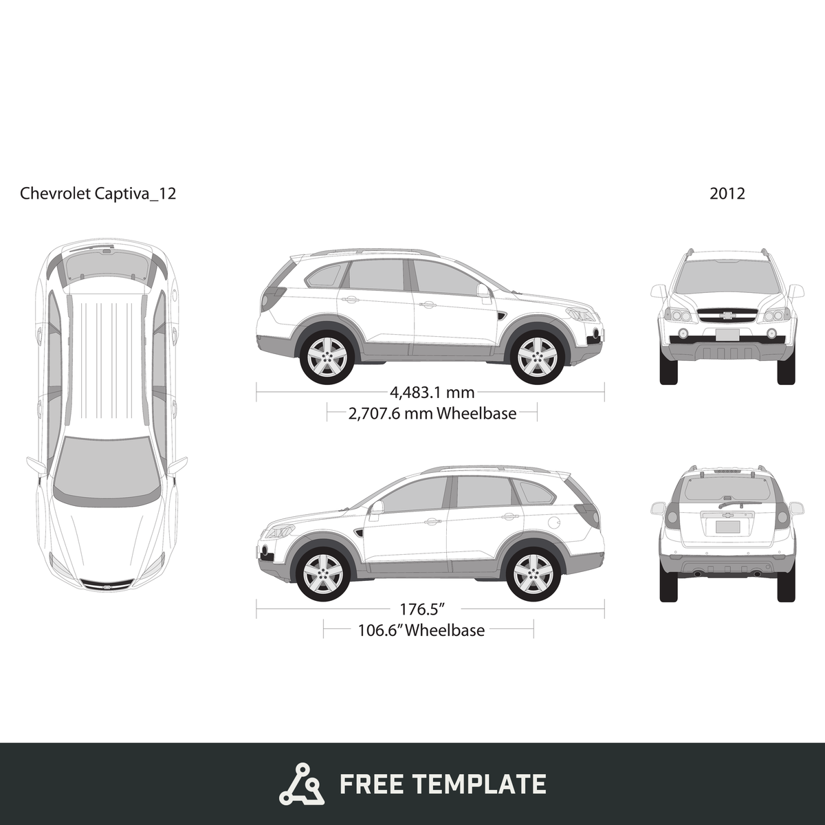2012 Chevy Captiva free vector vehicle wrap template - GravBase