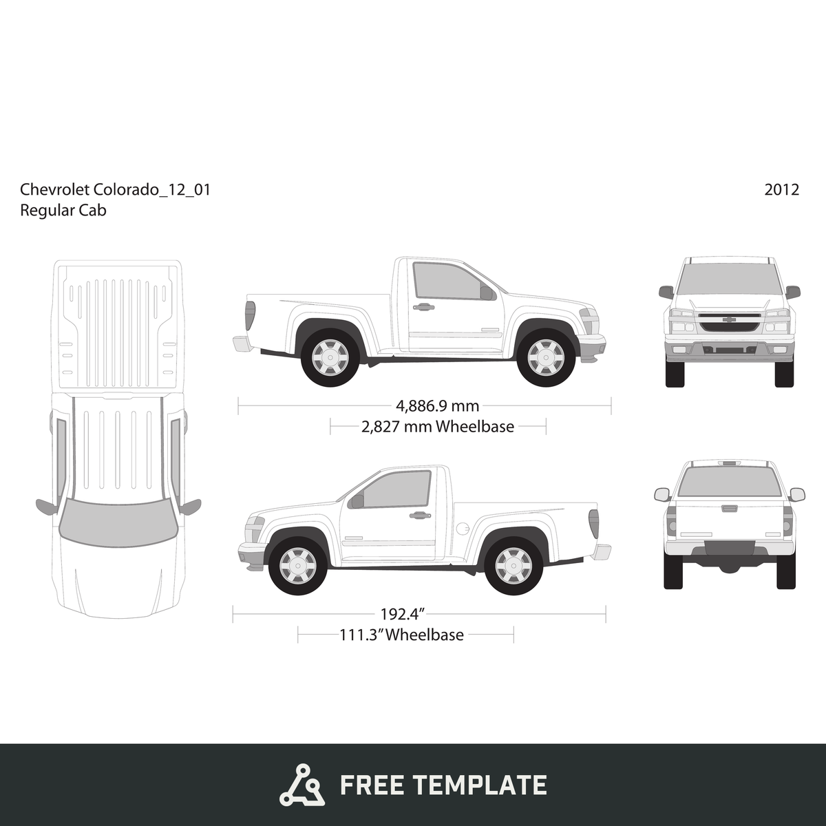 2012 Chevy Colorado free vector vehicle wrap template - GravBase