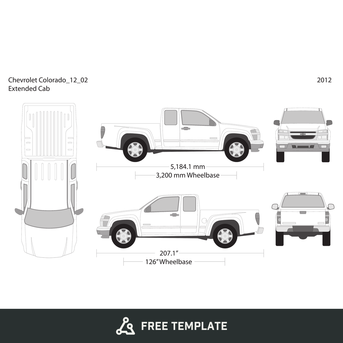 2012 Chevy Colorado free vector vehicle wrap template - GravBase