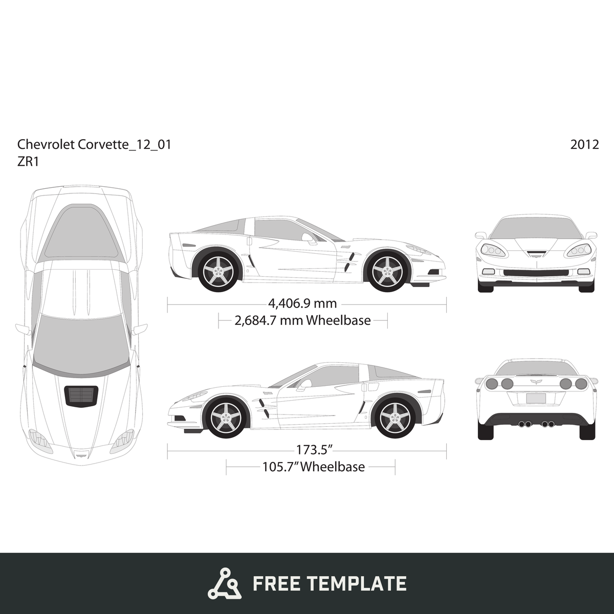 2012 Chevy Corvette free vector vehicle wrap template - GravBase