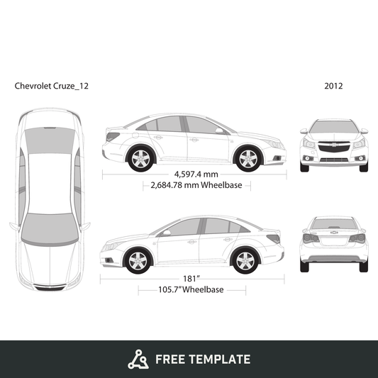 2012 Chevy Cruze free vector vehicle wrap template - GravBase