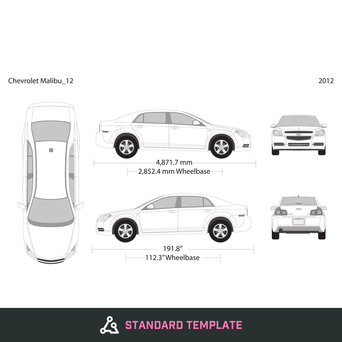 2012 Chevy Malibu vector wrap template, Design-Ready PDF - GravBase