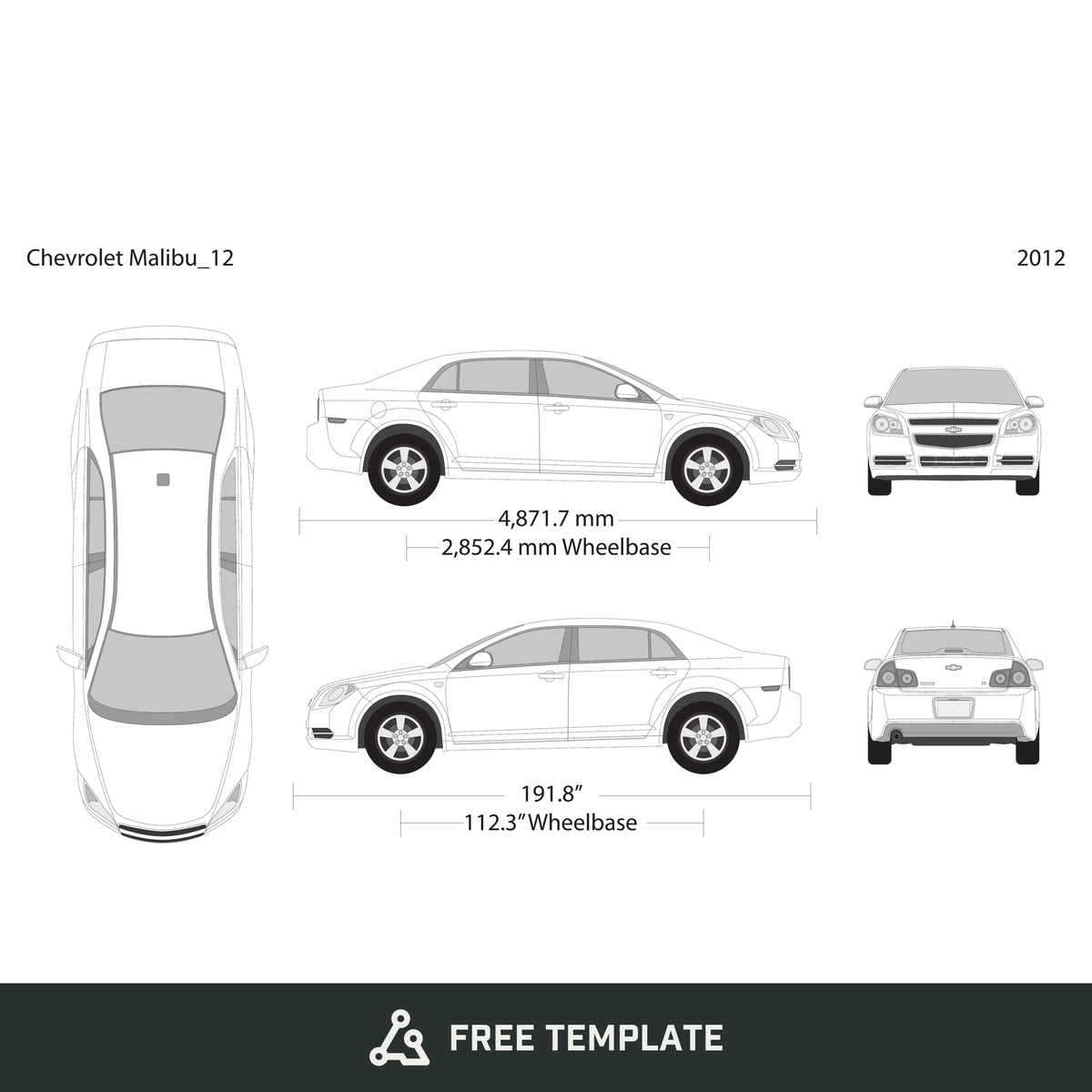 2012 Chevy Malibu free vector vehicle wrap template - GravBase