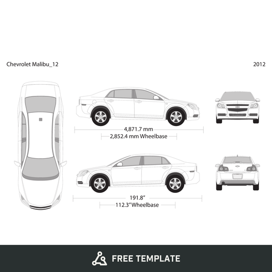 2012 Chevy Malibu free vector vehicle wrap template - GravBase