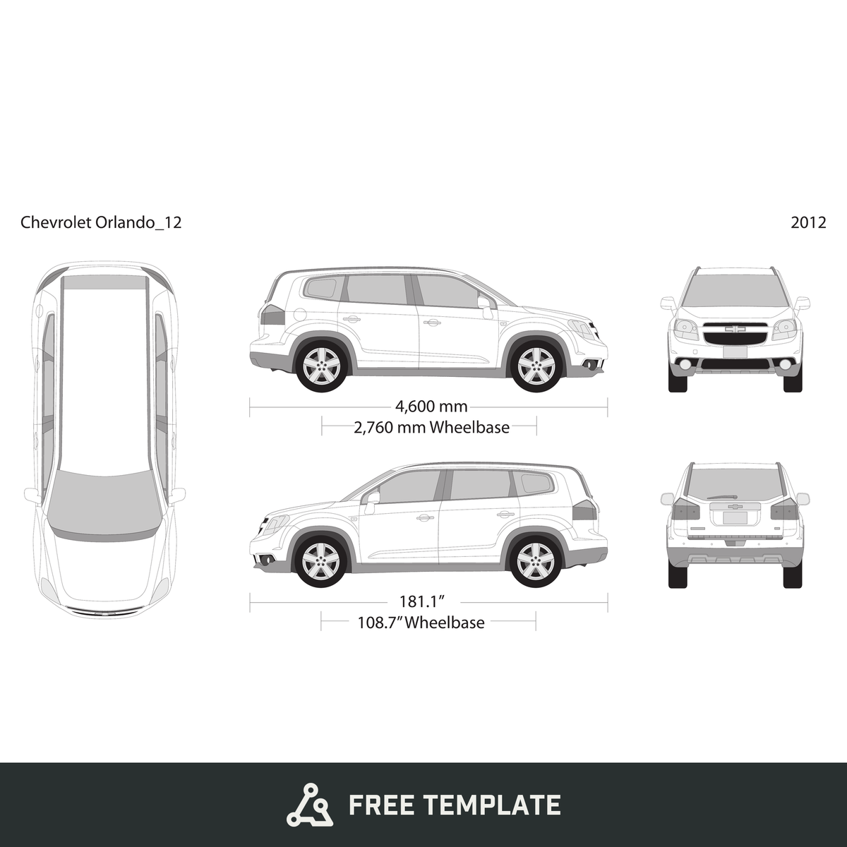 2012 Chevy Orlando free vector vehicle wrap template - GravBase