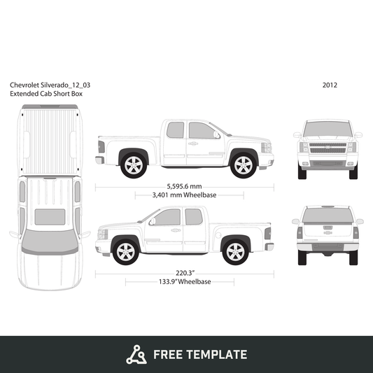 2012 Chevy Silverado 1500 free vector vehicle wrap template - GravBase
