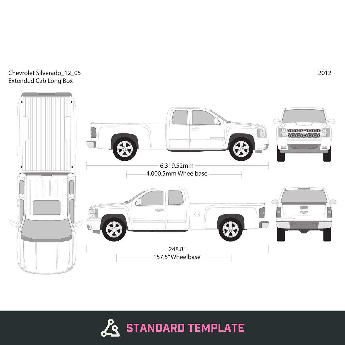 2012 Chevy Silverado 1500 vector wrap template V05, Design-Ready PDF - GravBase