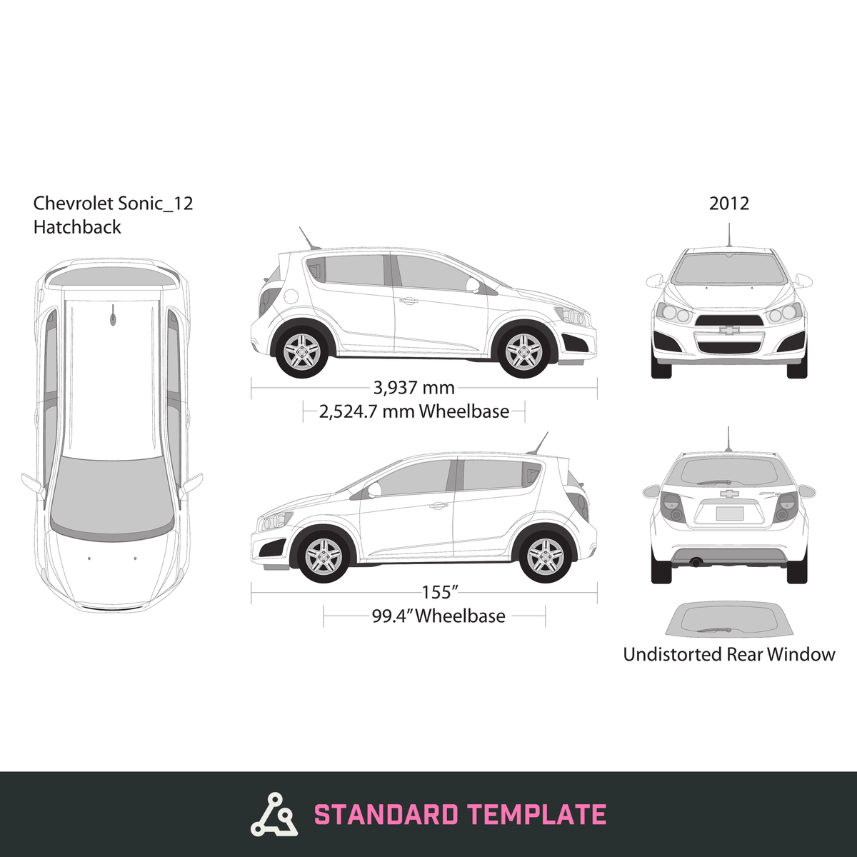 2012 Chevy Sonic vector wrap template V01, Design-Ready PDF - GravBase